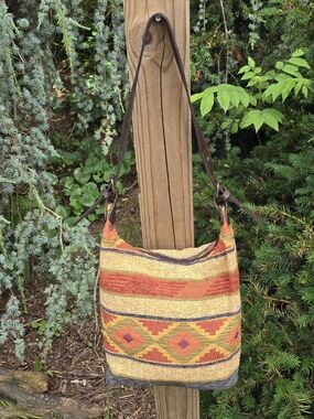 Handwoven Tribal Pattern Shoulder Bag in Yellow & Orange